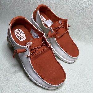 Hey Dude Women's W9 Texas Longhorns - Burnt Orange and White Loafers